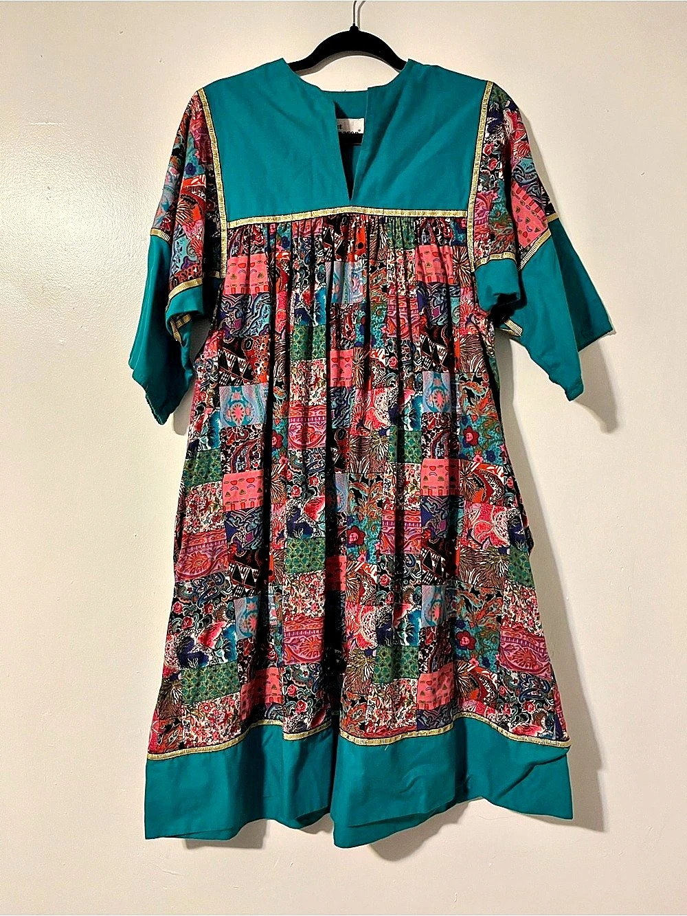 Krist Gudnason Patchwork Midi Dress in Blue & Multicolor Like New